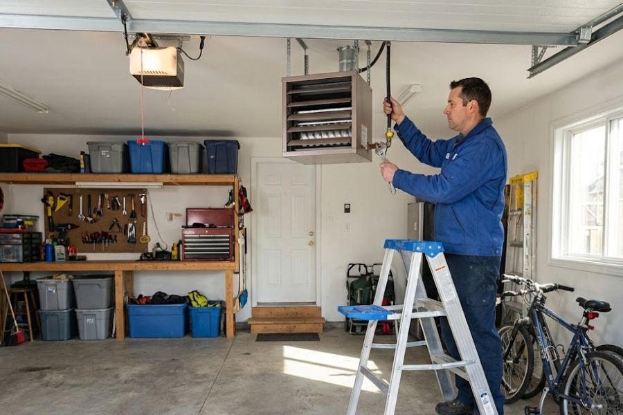 ceiling mounted gas garage heater installation