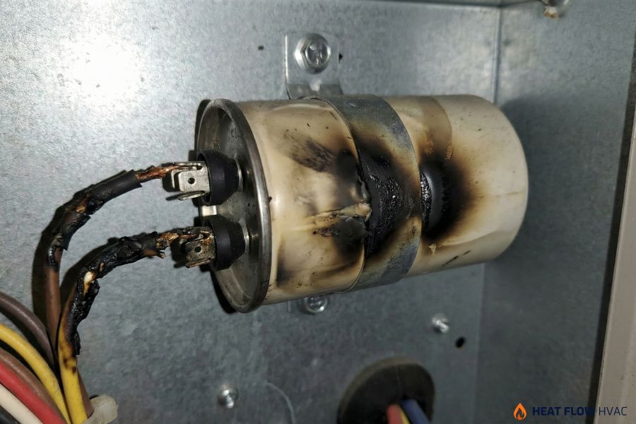 burnt furnace capacitor melting plastic odor