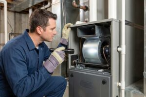 hvac technician inspecting noisy furnace