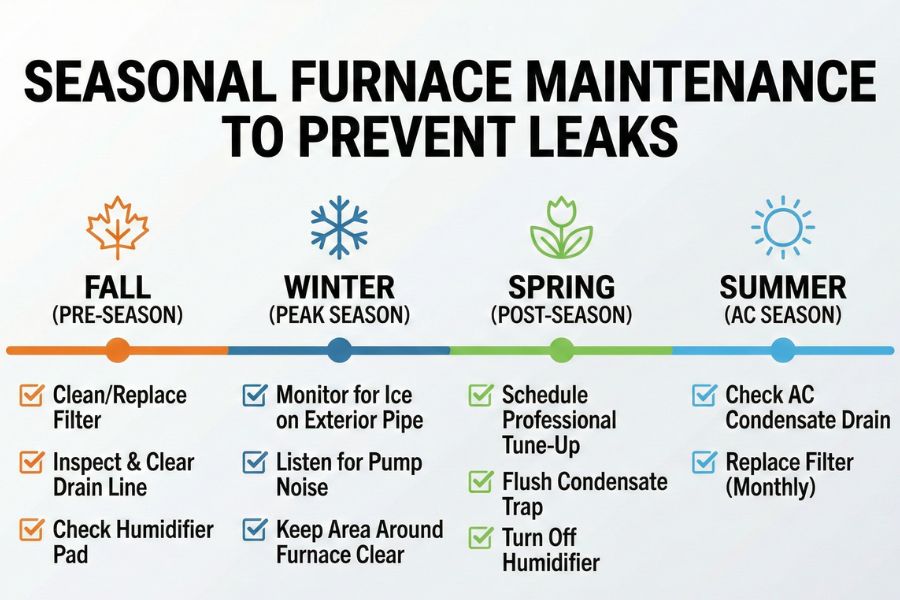 seasonal furnace maintenance schedule prevent leaks