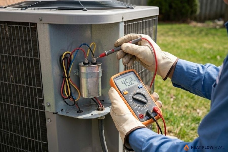 hvac technician testing ac capacitor hvac technician testing ac capacitor